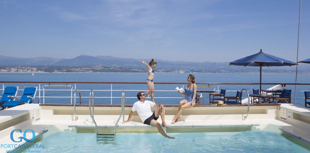 beautiful view of island from the cruise ship pool