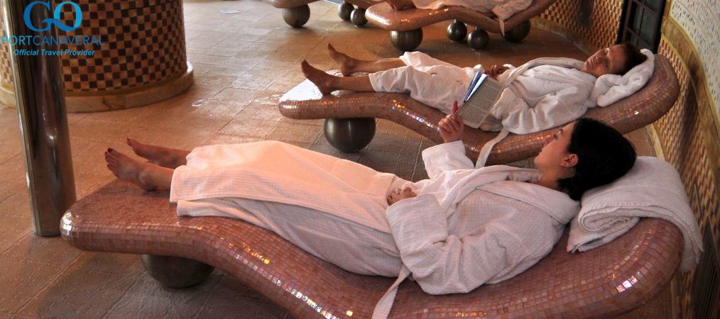 woman reading book in a cruise spa