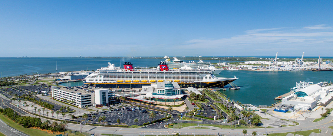 Drone view of cruise ships at Port Canaveral