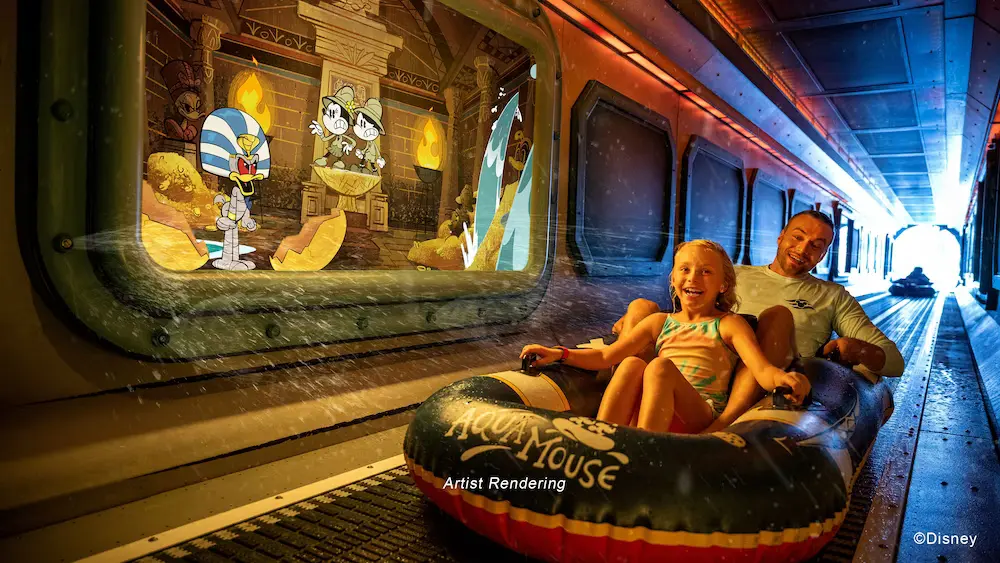 Artist rendering of the AquaMouse water ride on the Disney Treasure cruise ship