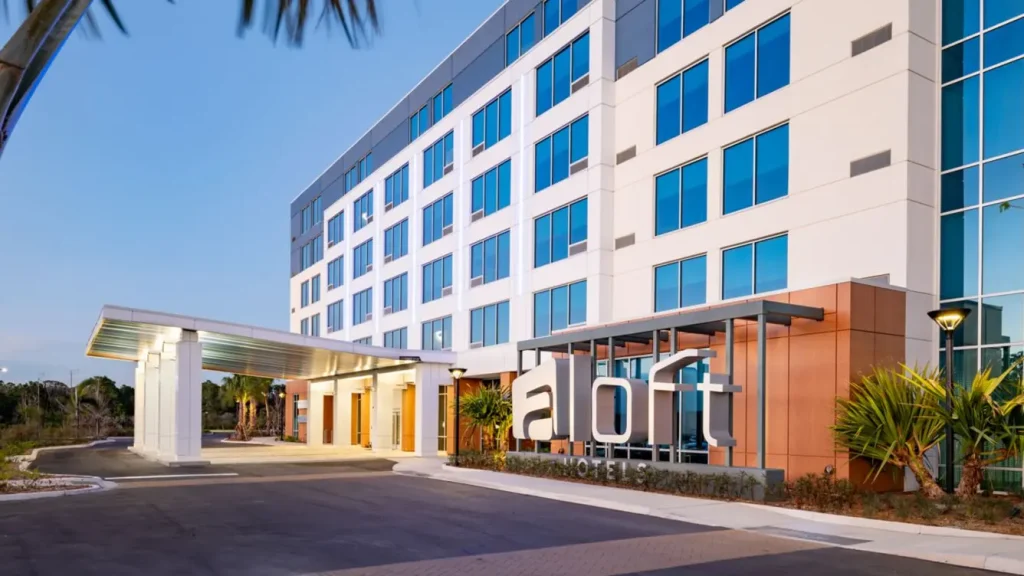 Exterior View of front of Aloft Orlando Lake Nona hotel