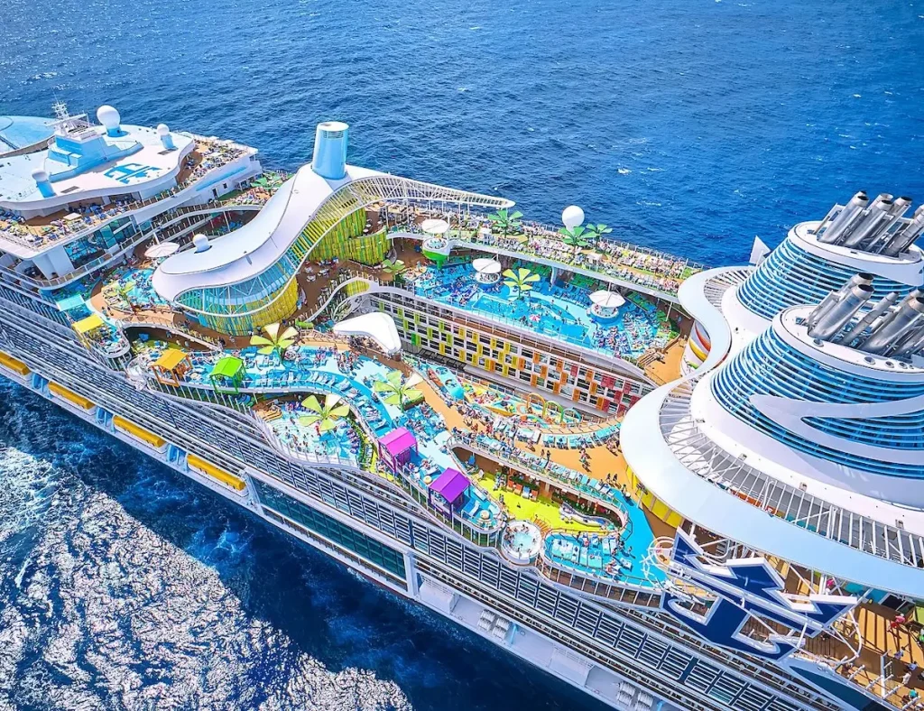 Aerial view of a waterpark on Royal Caribbean Star of the Seas cruise ship